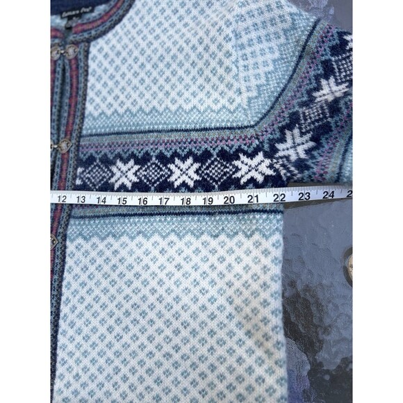 VTG Eagle's Eye Wool Fair Isle Nordic Snowflake Cardigan Sweater oversized S - Picture 9 of 9
